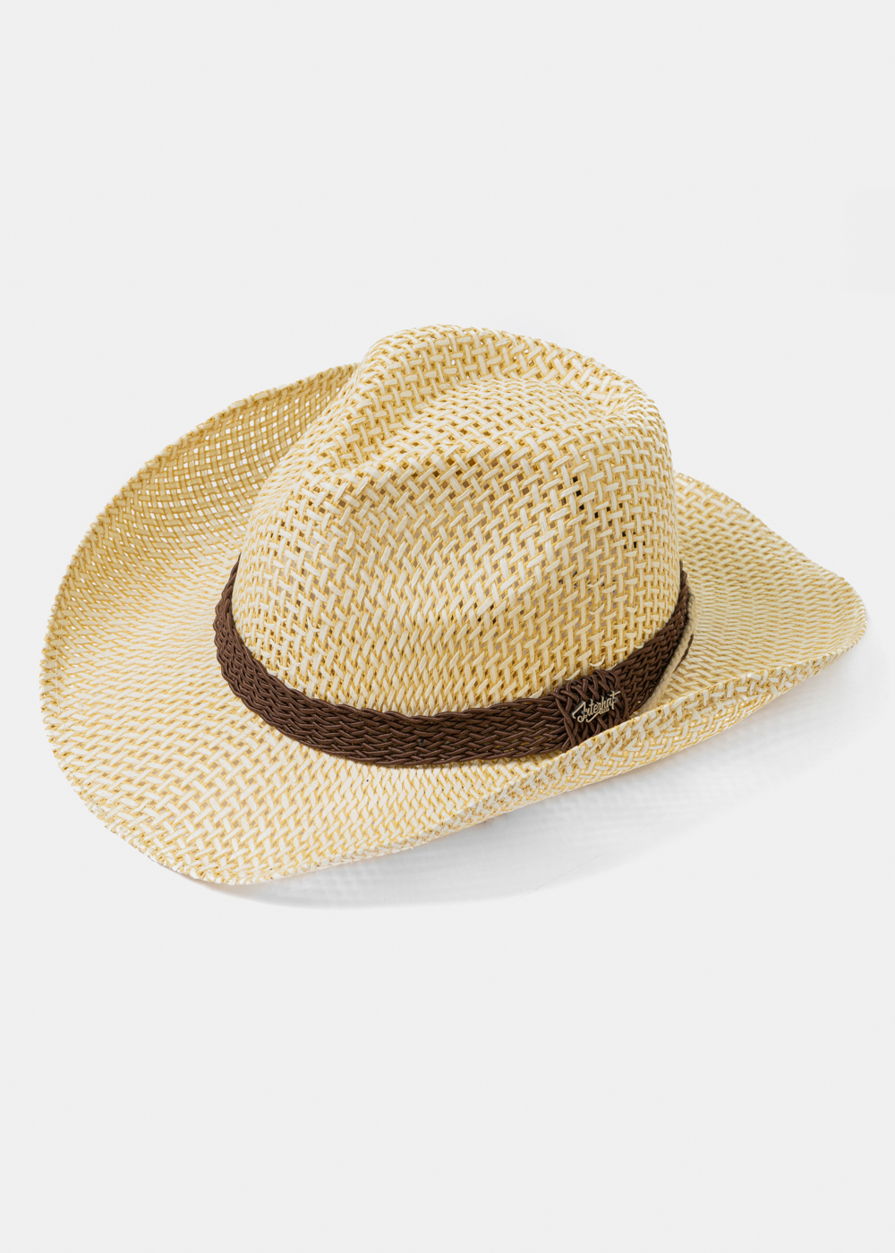 Ecru Cowboy Style Hat w/ Brown Braided Hatband